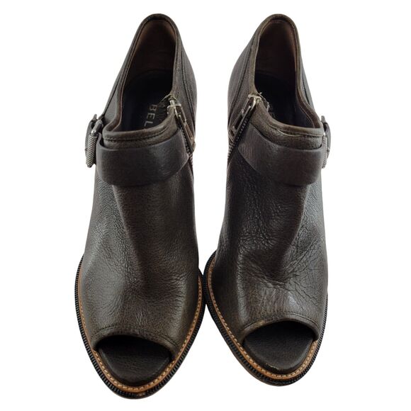 Belstaff Heels Womens 38 8 Shaftesbury Brown Leather Peep Toe 4.5" Heel Shootie - Picture 3 of 12